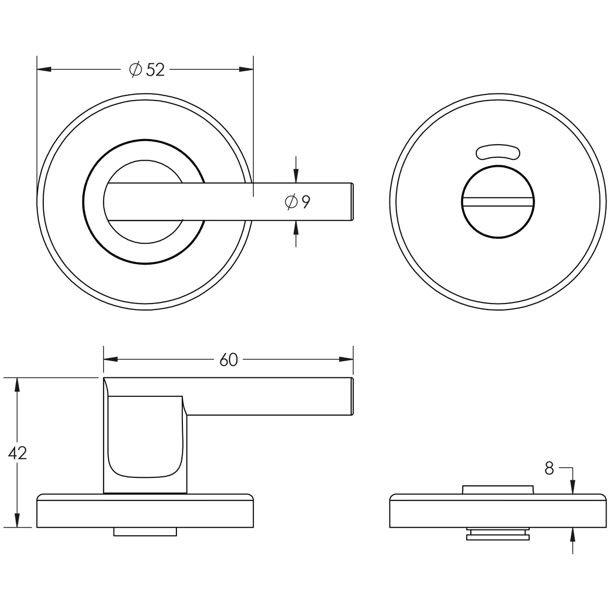 Technical drawing of of Frelan - Stainless Steel Easy Turns & Releases with Indicator Grade 304 52x8mm Grade 304 Satin Stainless Stee Sku. JSS355