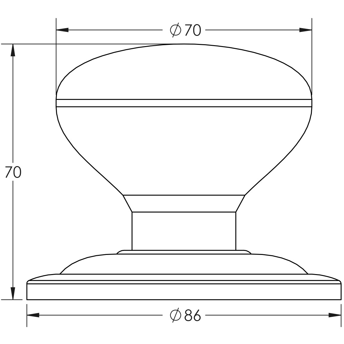 Technical drawing of of Frelan - Stainless Steel Centre Door Knobs 70mm Diameter Satin Stainless Steel Sku. JSS3580