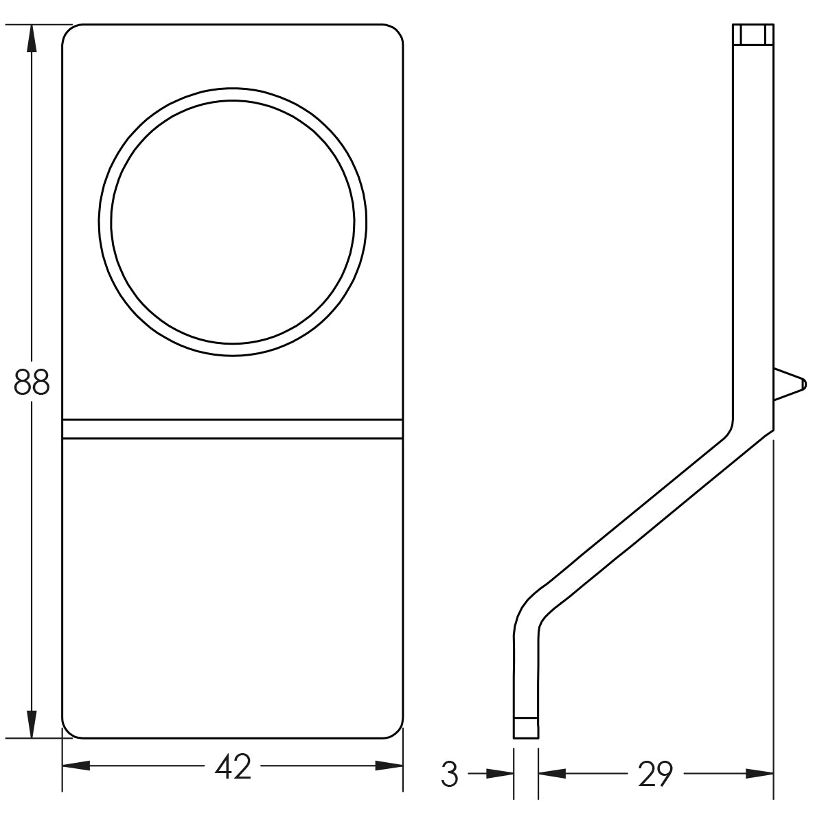 Technical drawing of of Frelan - Cylinder Pull for Round Cylinder Satin Stainless Steel Sku. JSS40