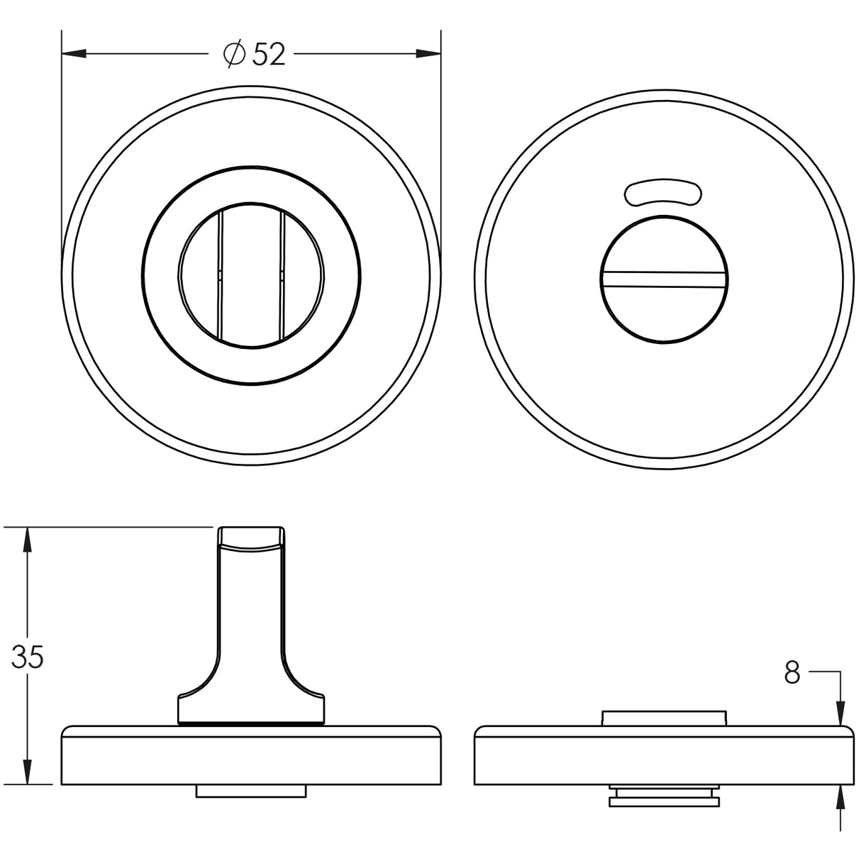 Technical drawing of of Frelan - Stainless Steel Standard Turns & Releases with Indicator 52x8mm Grade 304 Satin Stainless Steel Sku. JSS55