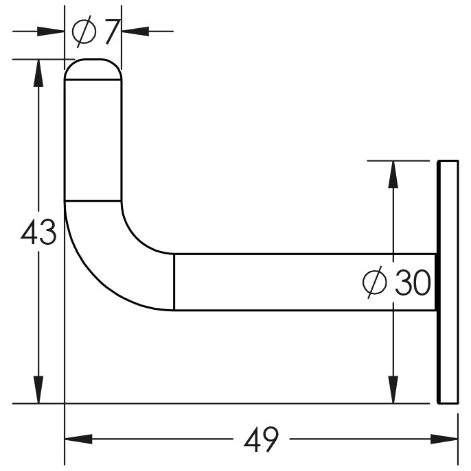 Technical drawing of of Frelan - Single Robe Hook 48mm Satin Stainless Steel Sku. JSS666