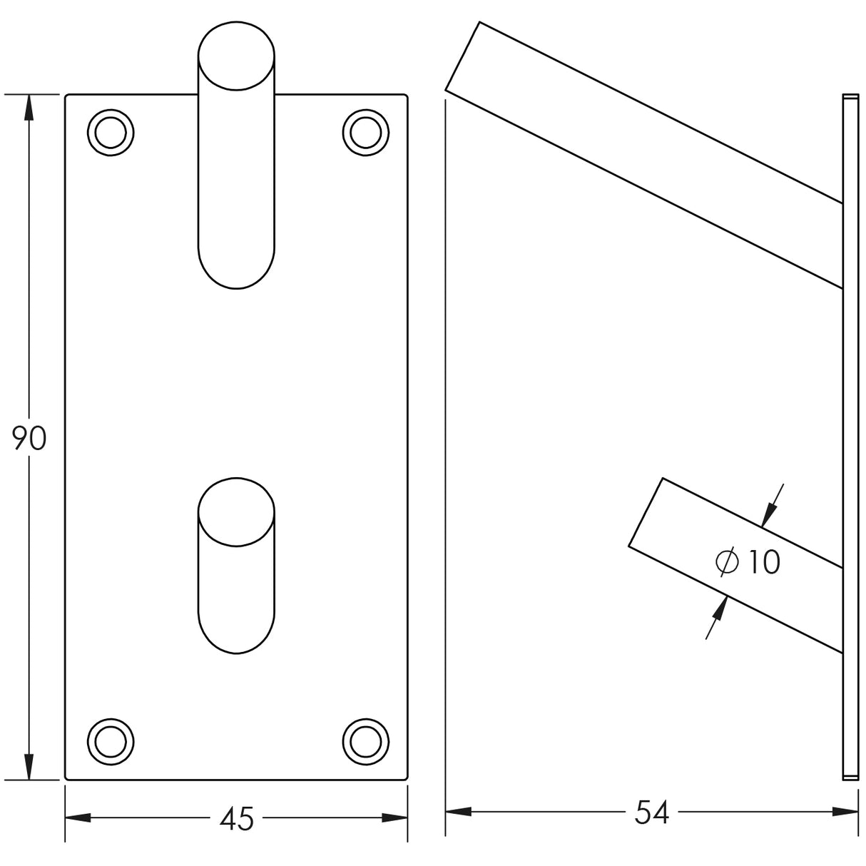 Technical drawing of of Frelan - Stainless Steel Hat & Coat Hooks 94x46mm Satin Stainless Steel Sku. JSS901B