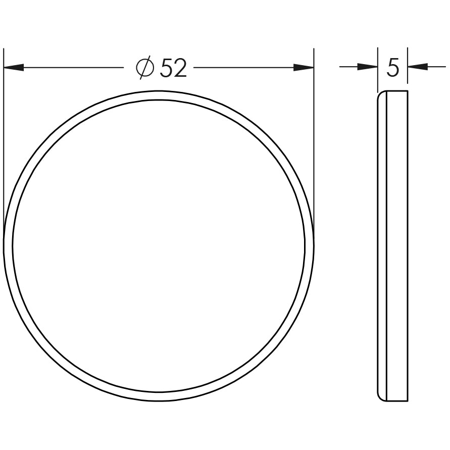 Technical drawing of of Frelan - Stainless Steel Blank Escutcheons Grade 304 52x5mm Satin Stainless Steel Sku. JSS9B