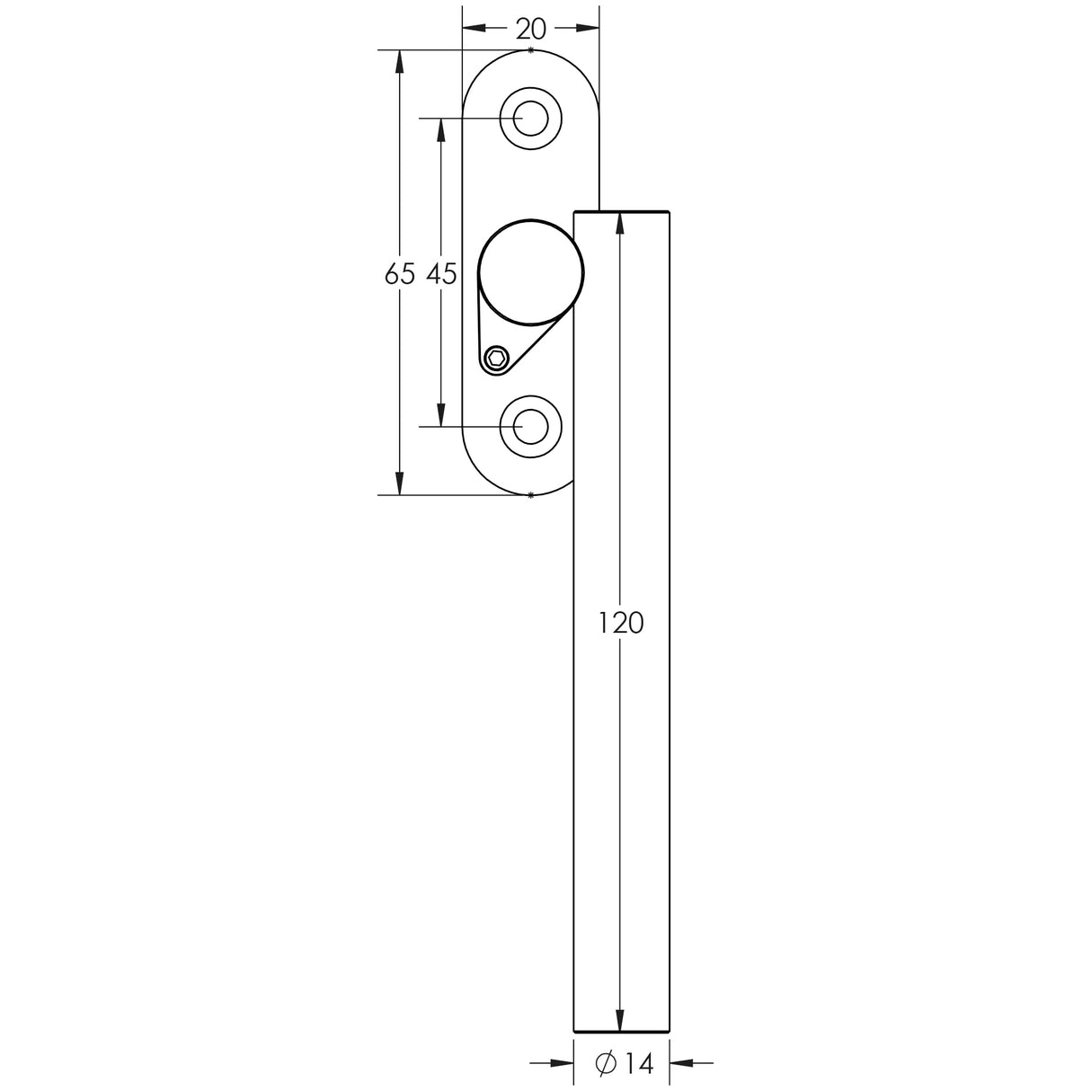 Technical drawing of of Frelan - Stainless Steel Locking Espagnolette Window Fastners 120mm Satin Stainless Steel Sku. JSS1235R