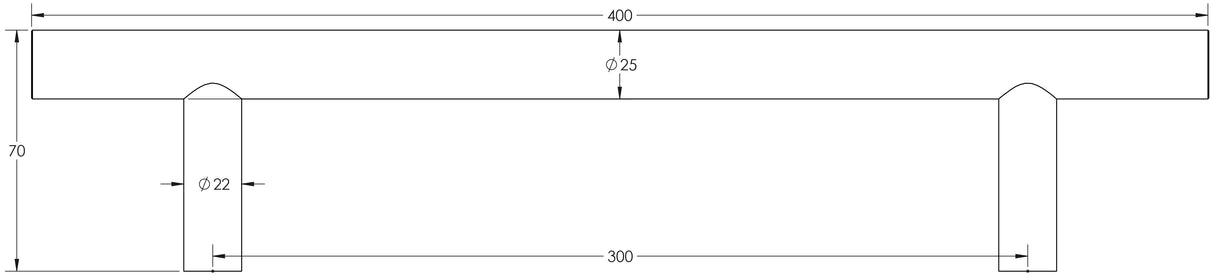Technical drawing of of Frelan - Stainless Steel 25mm Guardsman Pull Handles B/T Fixing 400x25x300mm Satin Stainless Steel Sku. JSS222A