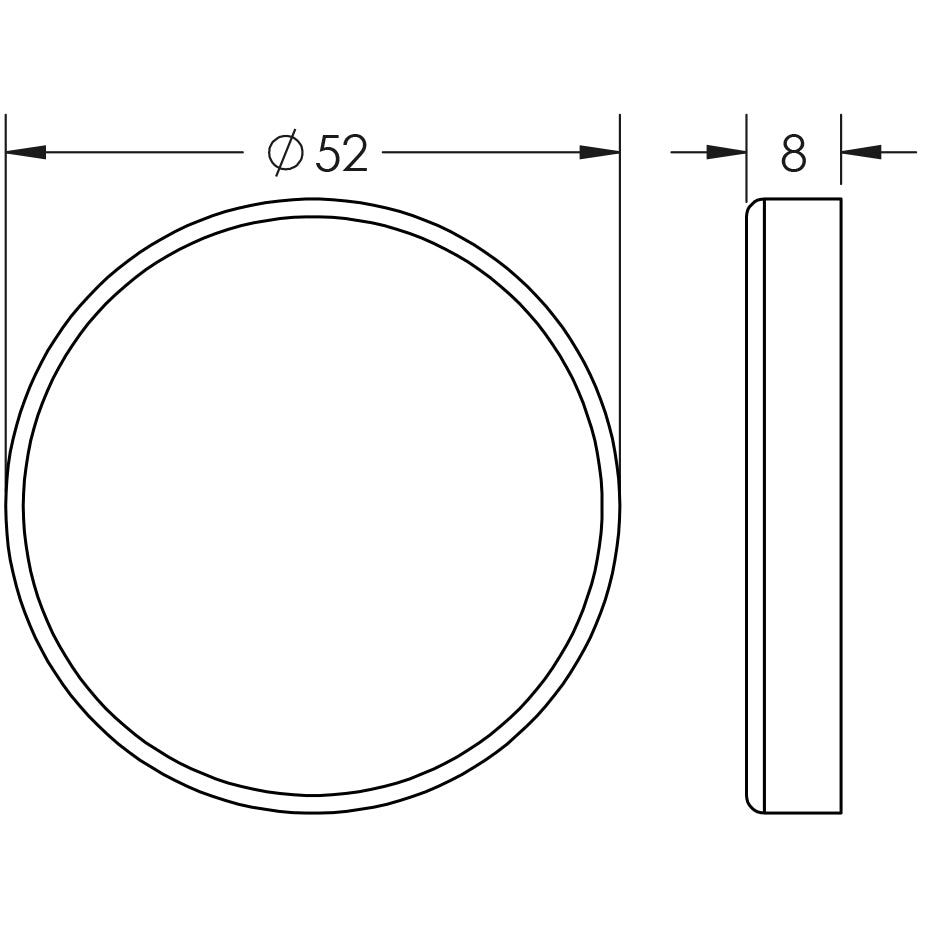Technical drawing of of Frelan - Stainless Steel Blank Escutcheons Grade 201 52x8mm Satin Stainless Steel Sku. JSS24B