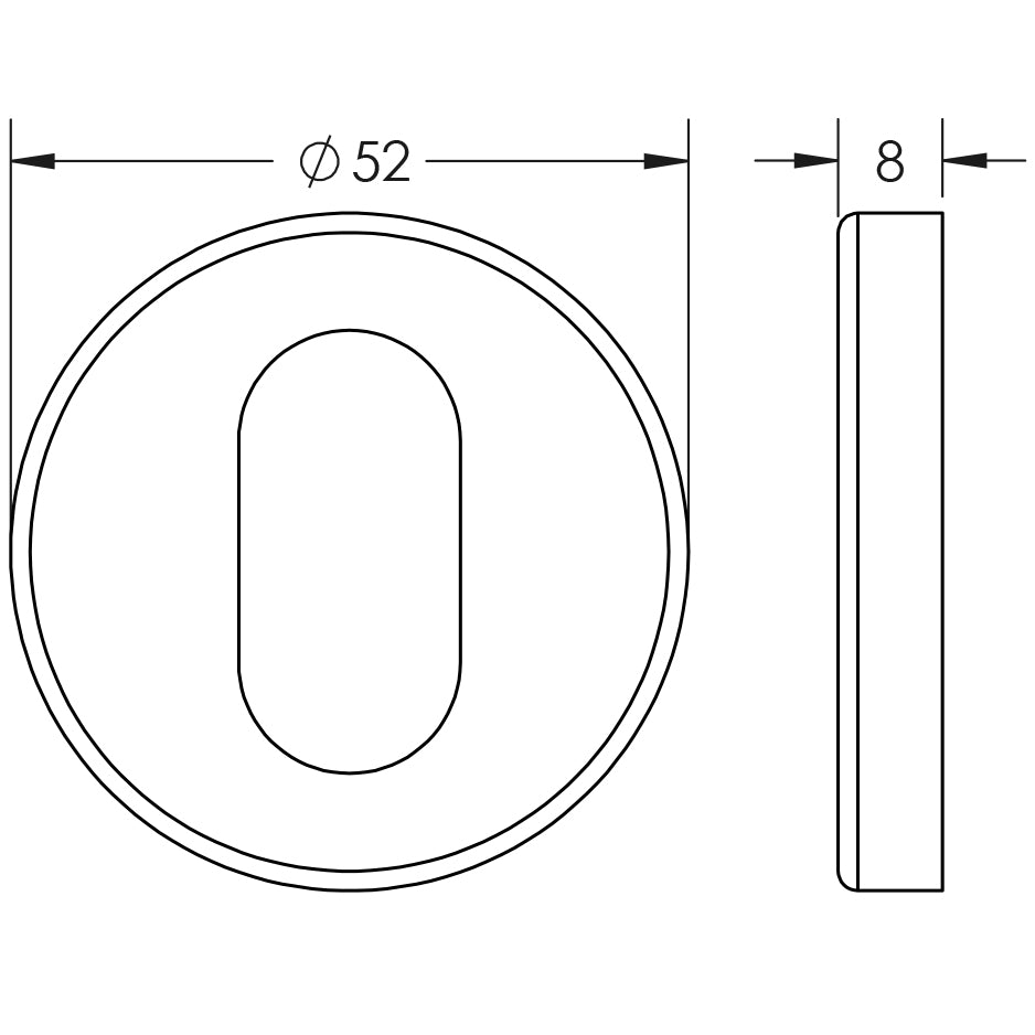Technical drawing of of Frelan - Stainless Steel Oval Profile Escutcheons Grade 201 52x8mm Satin Stainless Steel Sku. JSS27