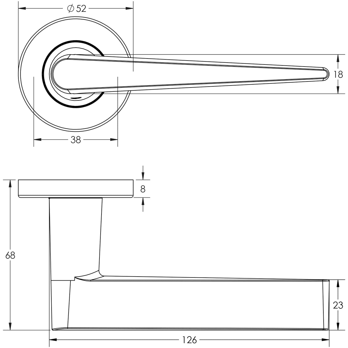 Technical drawing of of Frelan - Meteor Door Handle on Rose Grade 304 Satin Stainless Steel Sku. JSS360