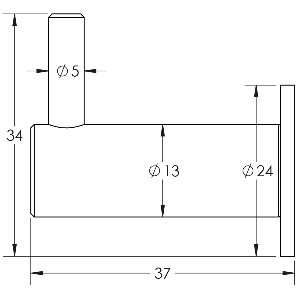 Technical drawing of of Frelan - Single Robe Hook 37mm Satin Stainless Steel Sku. JSS665