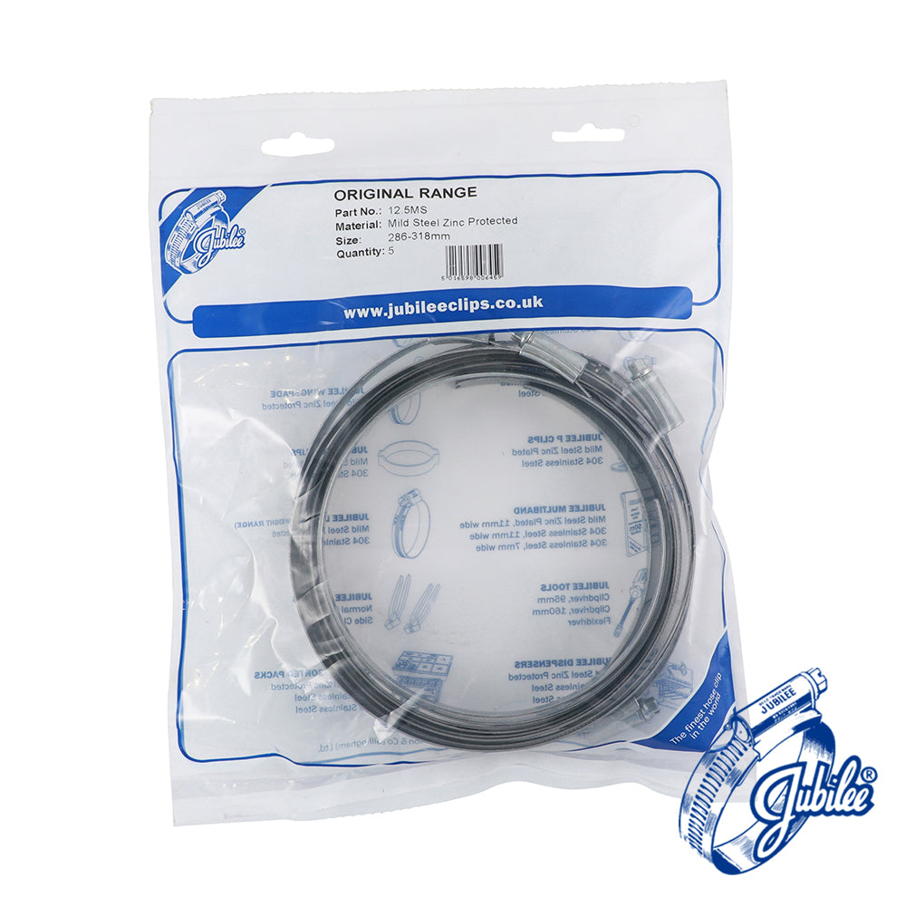 This is an image of Timco - Jubilee Clip Mild Steel - 125MS 286 - 318mm - (5 PCS Bag) JUB125MS