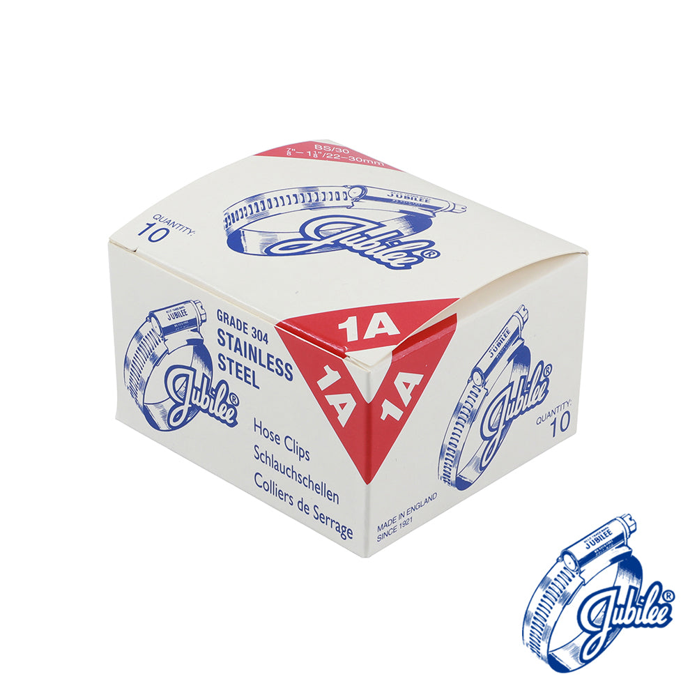 This is an image of Timco - Jubilee Clip Stainless Steel - 1ASS 22 - 30mm - (10 PCS Box) JUB1ASS