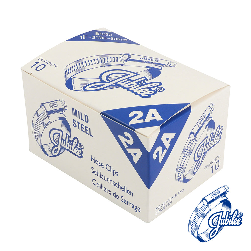 This is an image of Timco - Jubilee Clip Mild Steel - 2AMS 35 - 50mm - (10 PCS Box) JUB2AMS