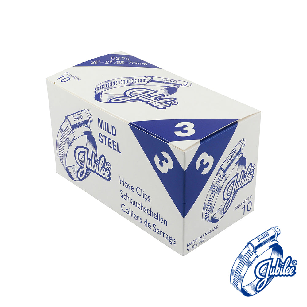 This is an image of Timco - Jubilee Clip Mild Steel - 3MS 55 - 70mm - (10 PCS Box) JUB3MS