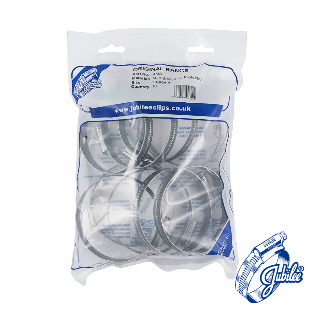 This is an image of Timco - Jubilee Clip Mild Steel - 4MS 70 - 90mm - (10 PCS Bag) JUB4MS