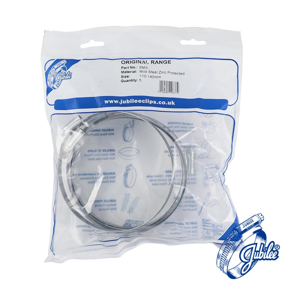 This is an image of Timco - Jubilee Clip Mild Steel - 6MS 110 - 140mm - (5 PCS Bag) JUB6MS