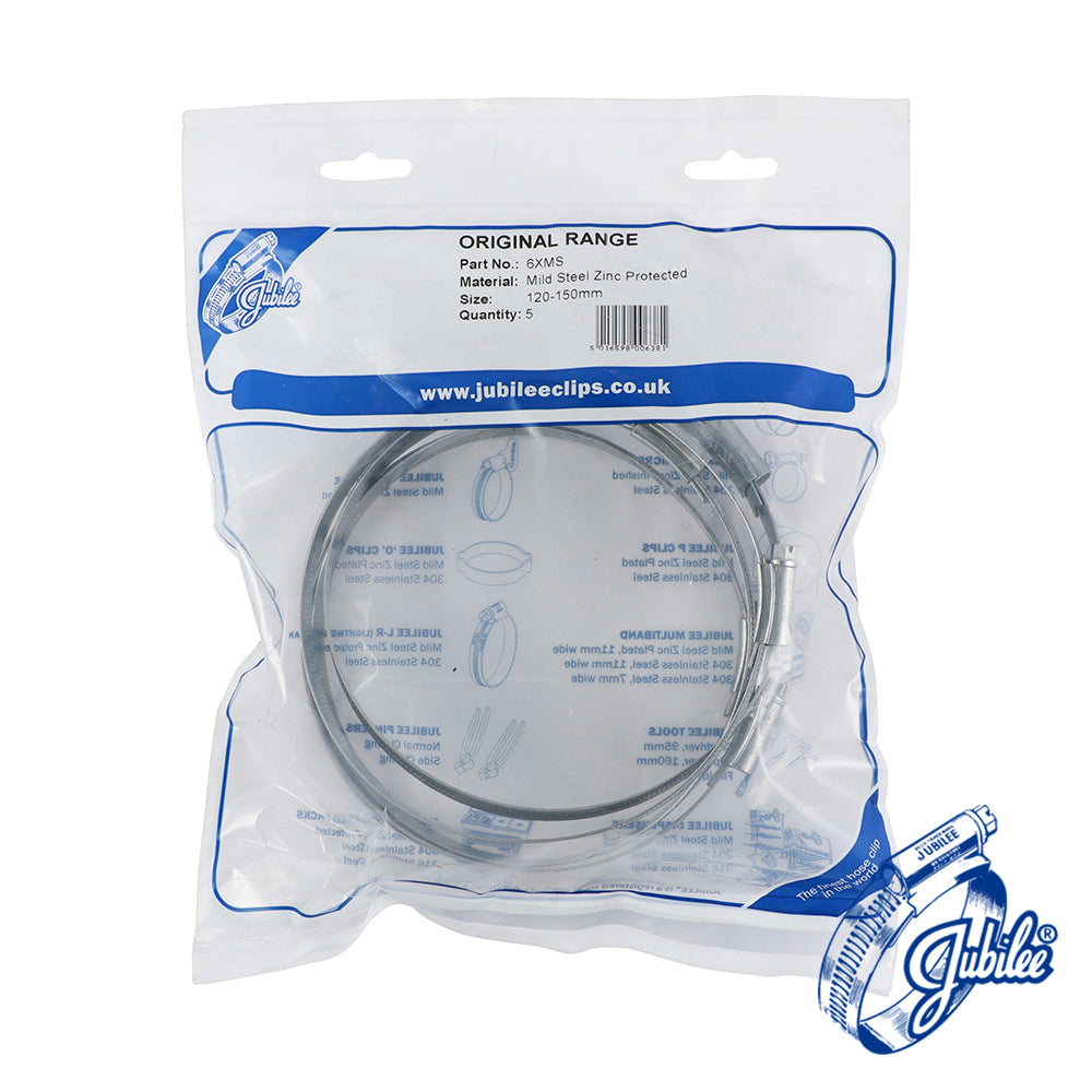 This is an image of Timco - Jubilee Clip Mild Steel - 6XMS 120 - 150mm - (5 PCS Bag) JUB6XMS