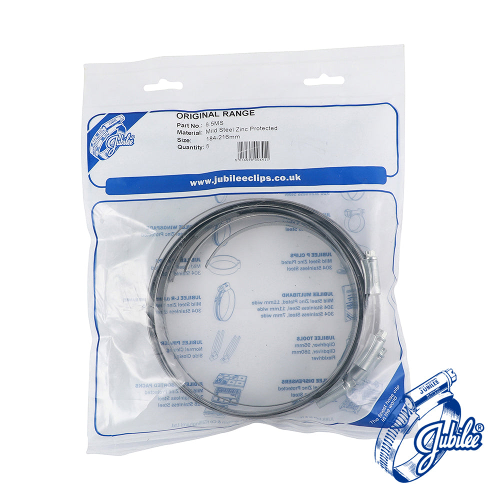 This is an image of Timco - Jubilee Clip Mild Steel - 85MS 184 - 216mm - (5 PCS Bag) JUB85MS