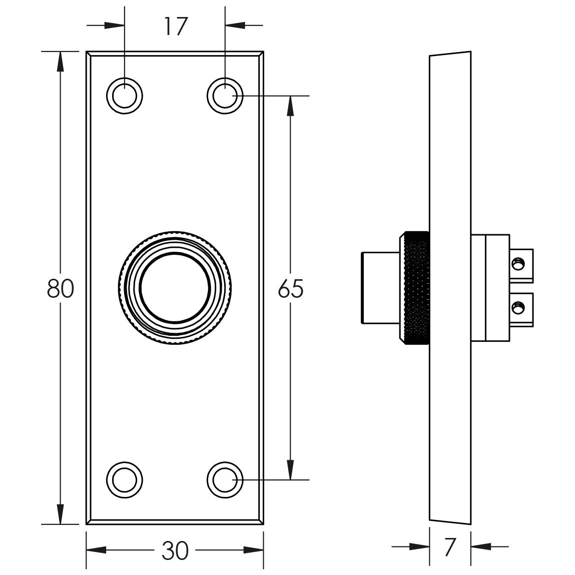 Technical drawing of of Frelan - Jedo Bell Pushes 80x30mm Satin Chrome Sku. JV18SC