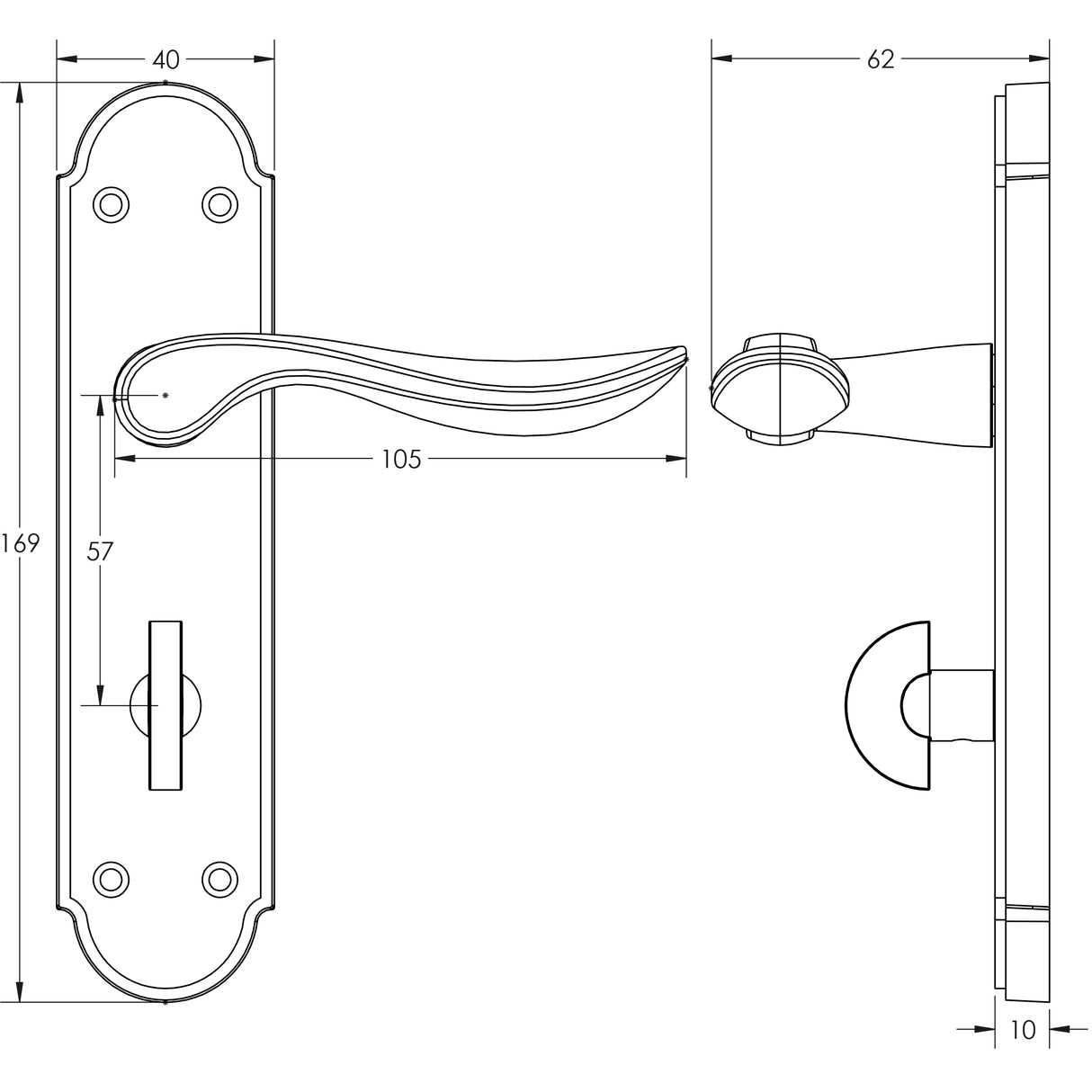 Technical drawing of of Frelan - Henley Suite Door Handle on Bathroom Plate Satin Chrome Sku. JV193SC