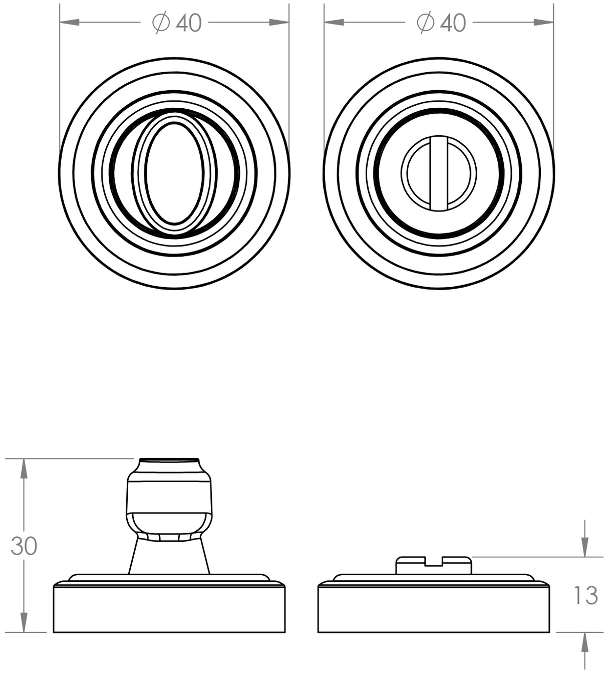 Technical drawing of of Frelan - Parisian Turn & Release 40mm Satin Nickel Sku. JV2652SN