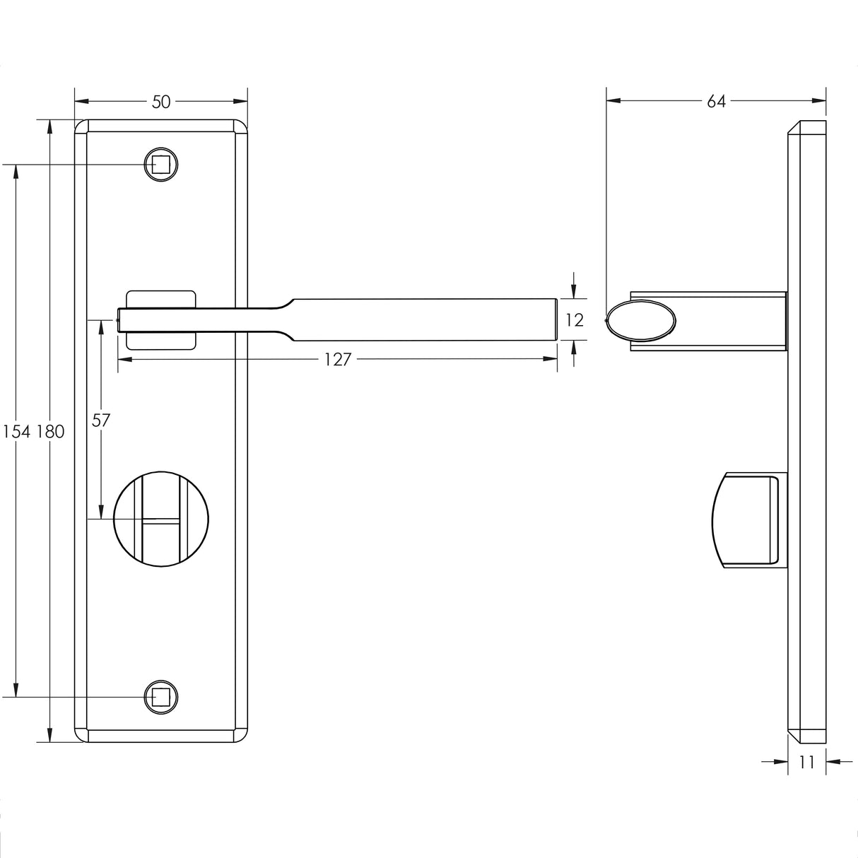 Technical drawing of of Frelan - Delta Suite Door Handles on Bathrooom Plate Polished Chrome Sku. JV3023PC