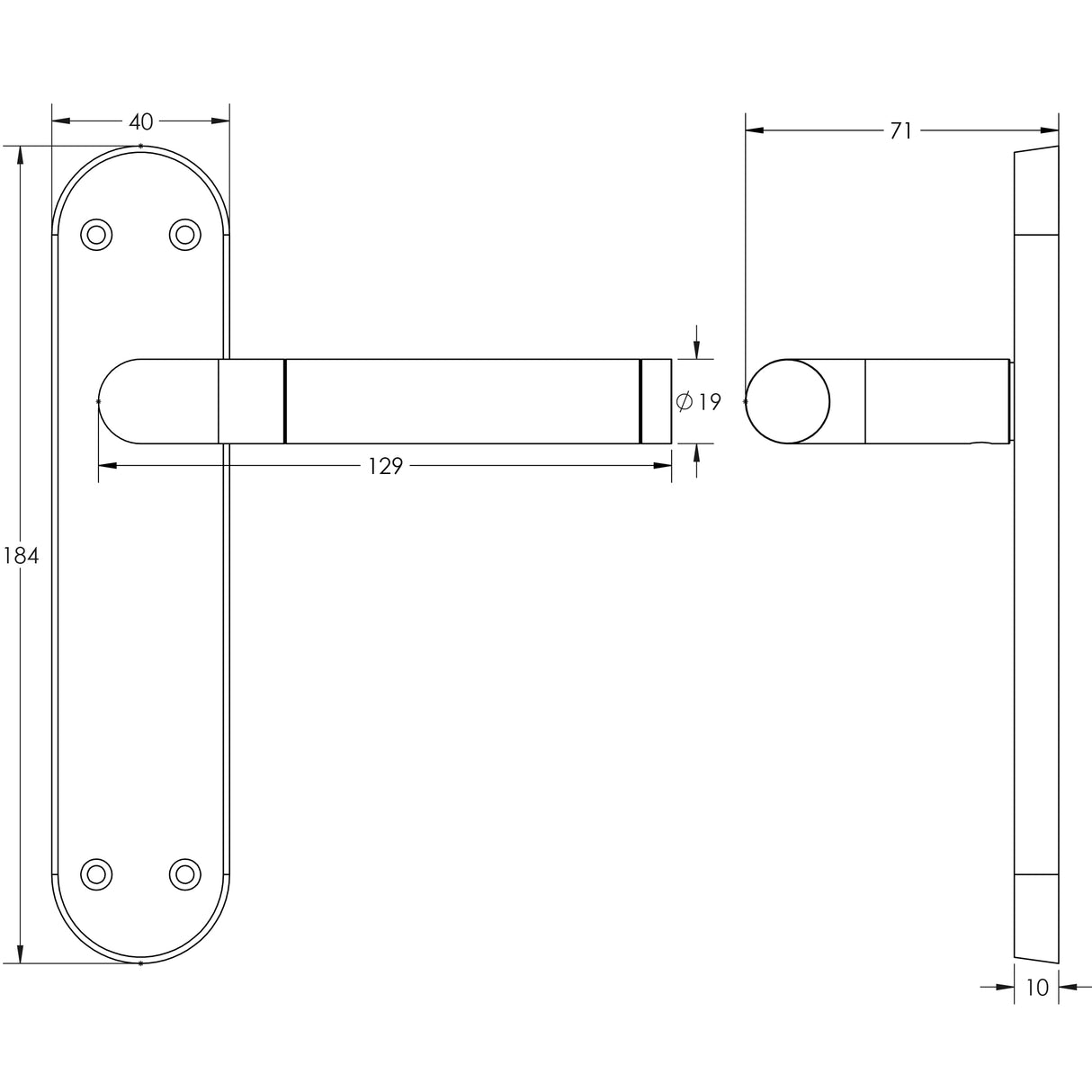 Technical drawing of of Frelan - Twin Suite Door Handle on Latchplate Polished Chrome/Satin Chrome Sku. JV432PCSC