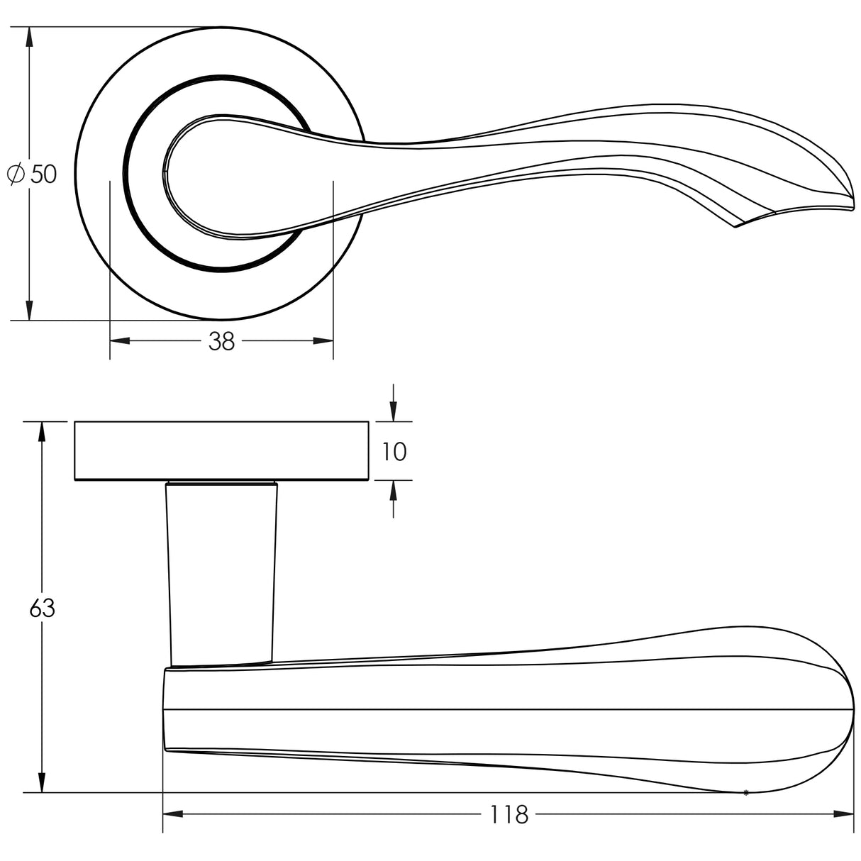 Technical drawing of of Frelan - Gamma Door Handles Brass Finish Sku. JV509PVD