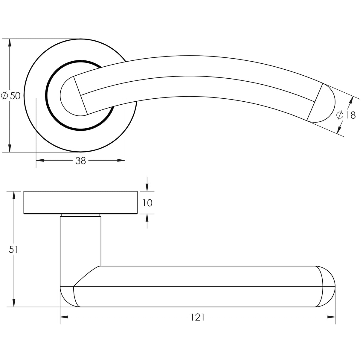 Technical drawing of of Frelan - Mailand Door Handles Satin Chrome Sku. JV710SC