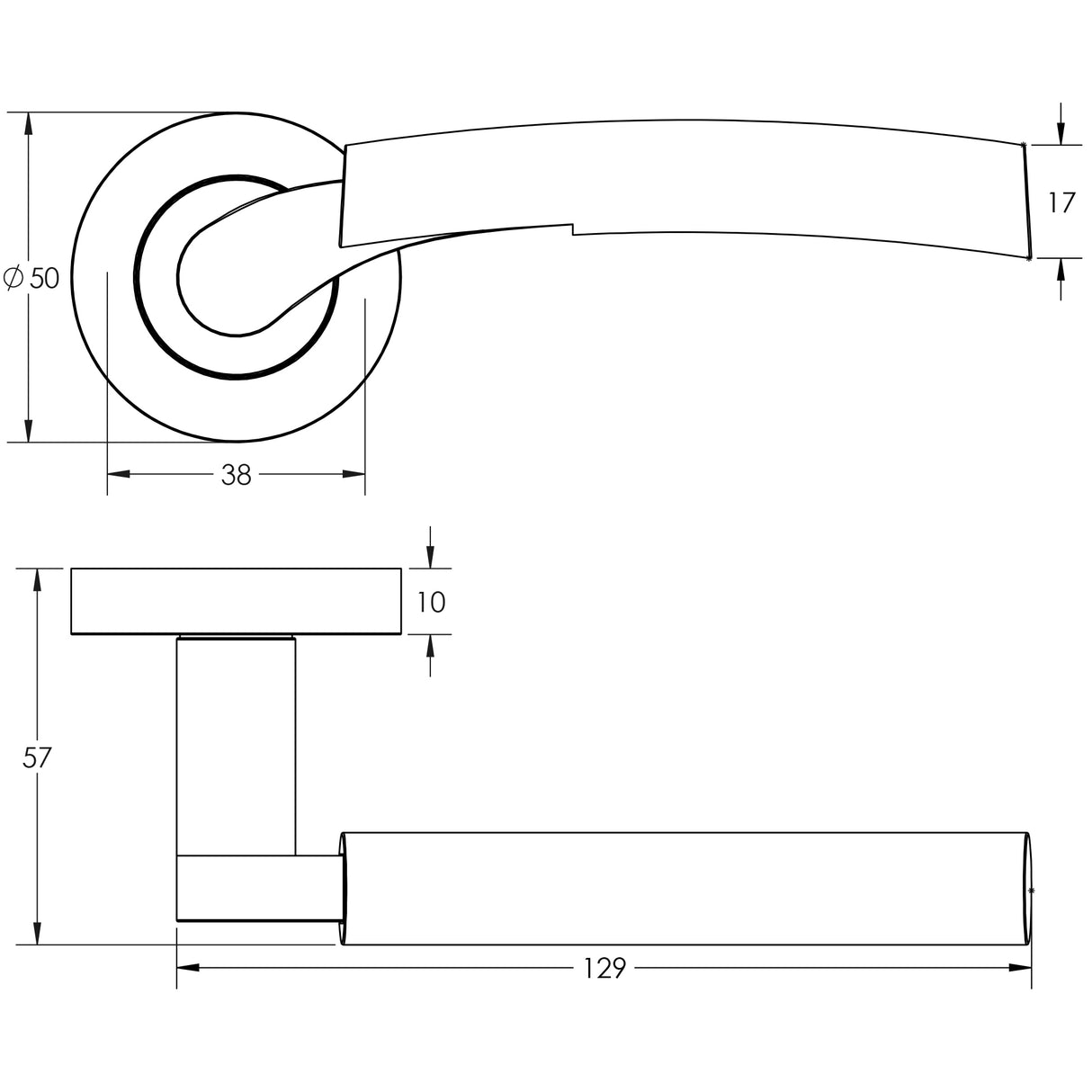 Technical drawing of of Frelan - Arkus Door Handle on Rose Polished Chrome/Polished Black Nickel Sku. JV760PCBN