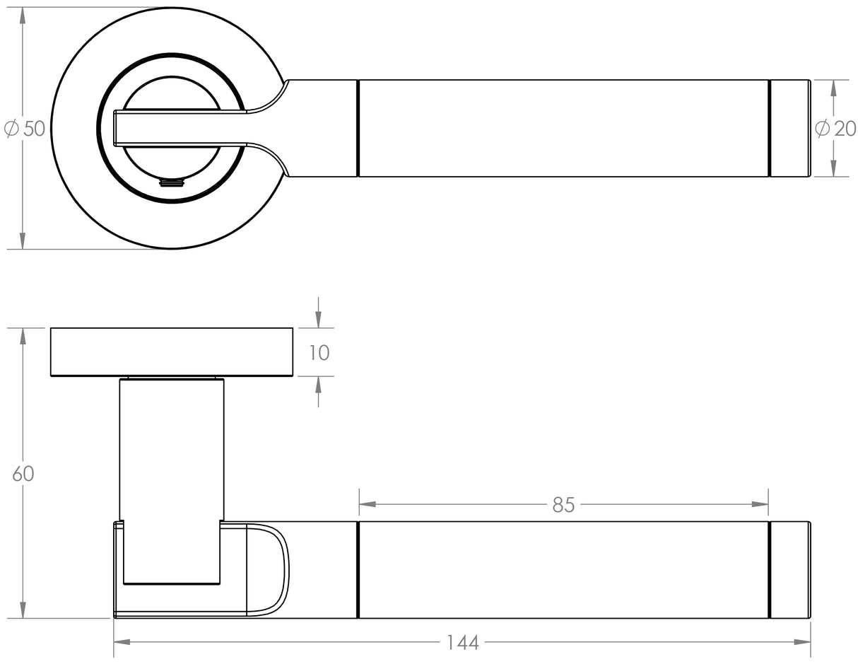 Technical drawing of of Frelan - Lydia Door Handle on Rose Polished Chrome/Satin Chrome Sku. JV790PCSC
