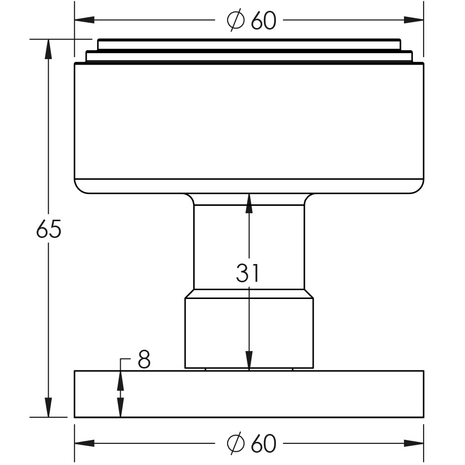 Technical drawing of of Frelan - Step Satin Nickel Mortice Knob Sku. JV804SN