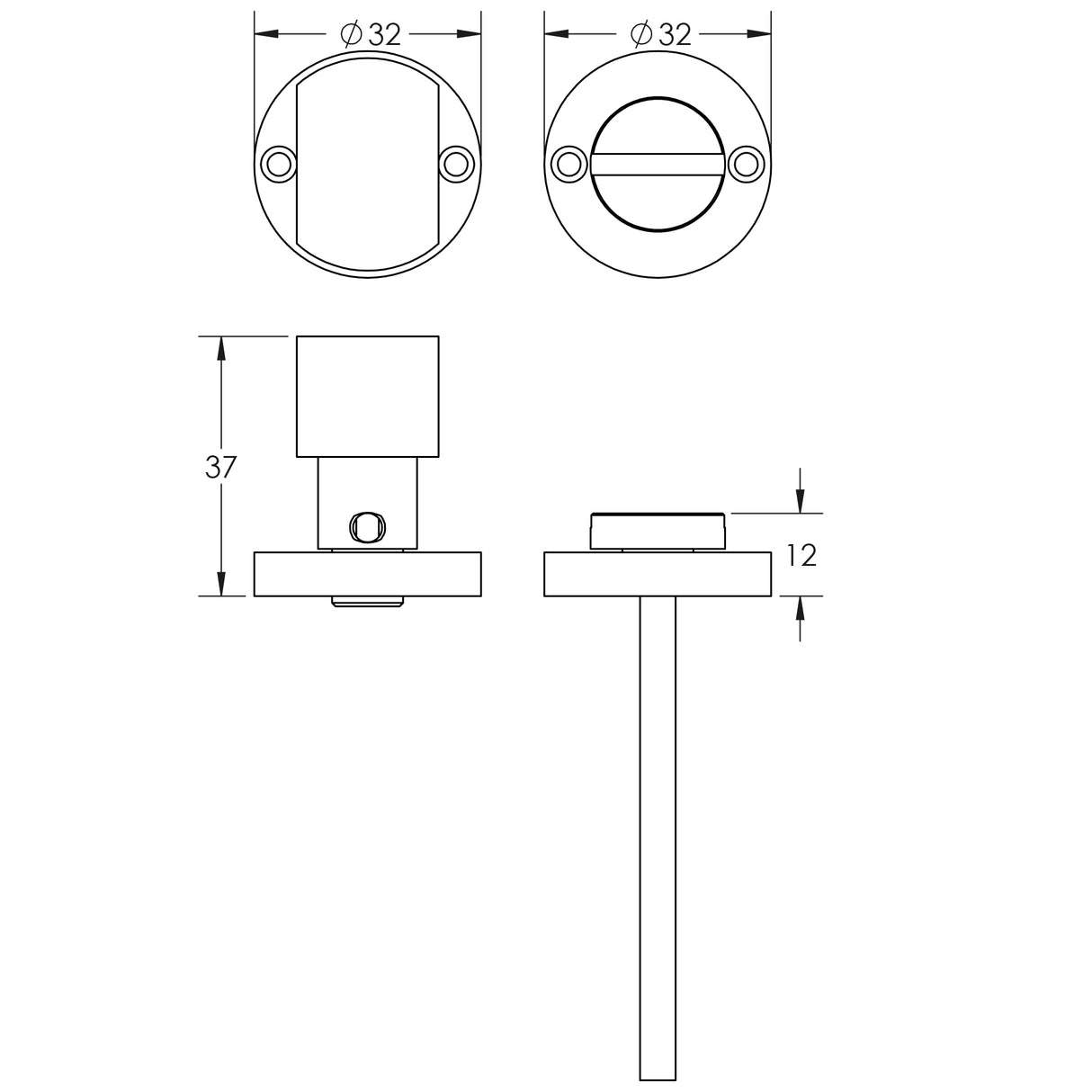 Technical drawing of of Frelan - Contemporary Antique Brass Turn & Release for Mortice Knobs Sku. JV813AB