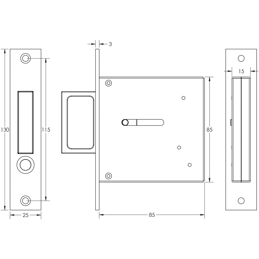 Technical drawing of of Frelan - Jedo Sliding Door Edge Pull Dark Bronze Sku. JV820DB