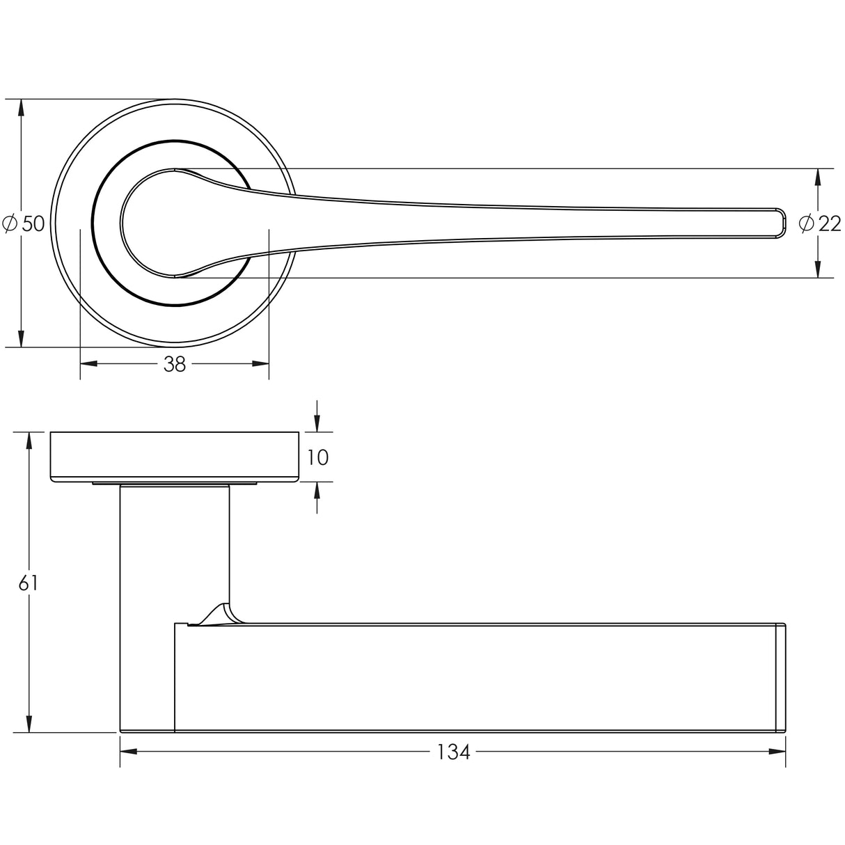 Technical drawing of of Frelan - Gio Door Handle in Antique Brass Sku. JV851AB