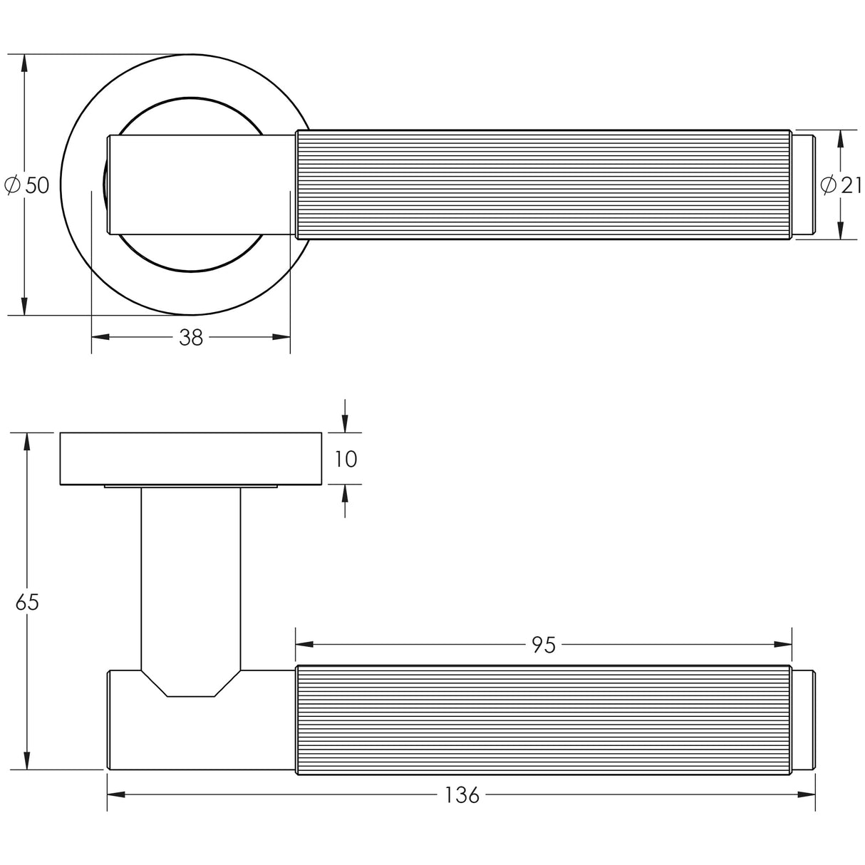 Technical drawing of of Frelan - Venice Dark Bronze Lever on Rose Sku. JV852DB