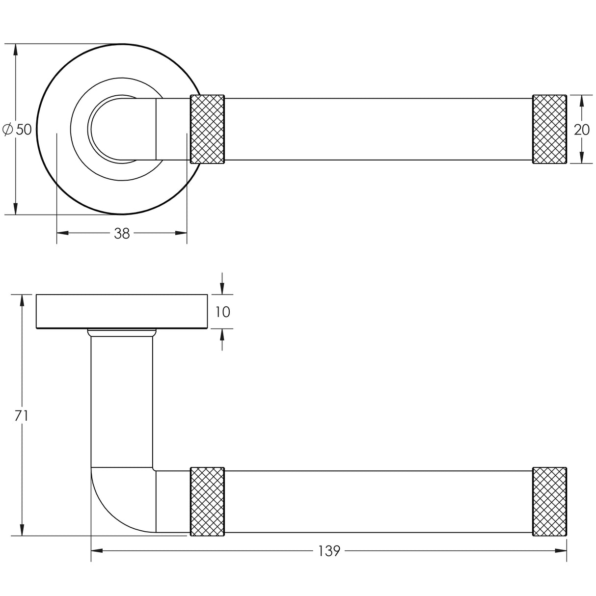 Technical drawing of of Frelan - Midtown Satin Brass lever on rose Sku. JV853SB