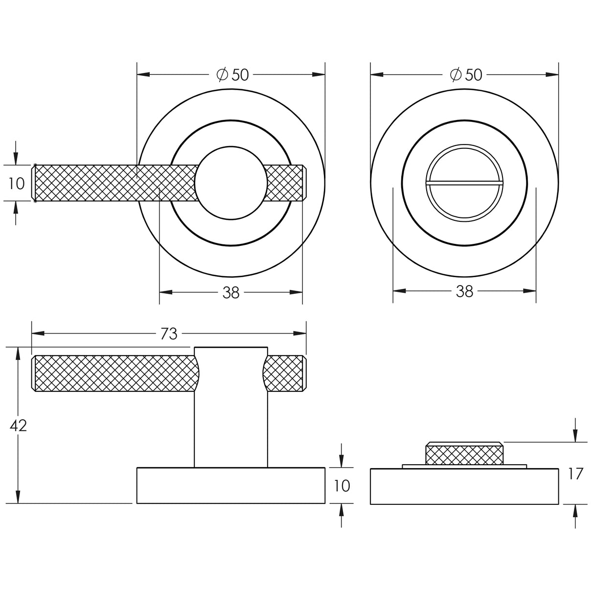 Technical drawing of of Frelan - Jedo Bari Knurled Turns & Releases Black Nickel Sku. JV855BN