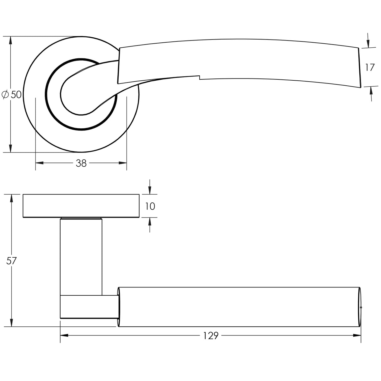 Technical drawing of of Frelan - Capri Door Handle on Rose Polished Chrome/Satin Chrome Sku. JV860PCSC