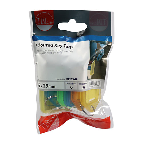This is an image of Timco - Coloured Key Tags Mixed Colours (6 Pieces TIMpac) KEYTAGP