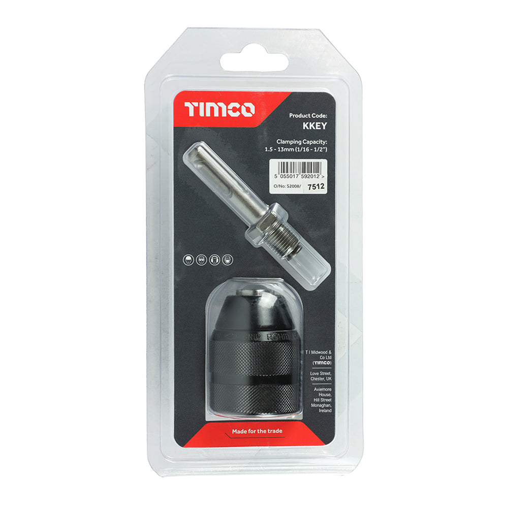 This is an image of Timco - 1/2" Keyless Chuck & SDS Plus Adaptor Set 1/2" (1 Each Blister Pack) KKEY