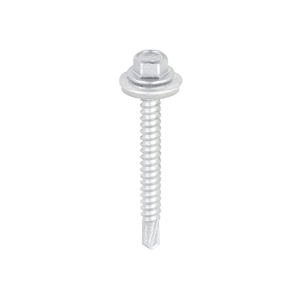 This is an image of Timco - Metal Construction Light Section Screws - Hex - EPDM Washer - Self-Drilling - Exterior - Silver Organic 5.5 x 50mm - (100 PCS Box) L50W16B