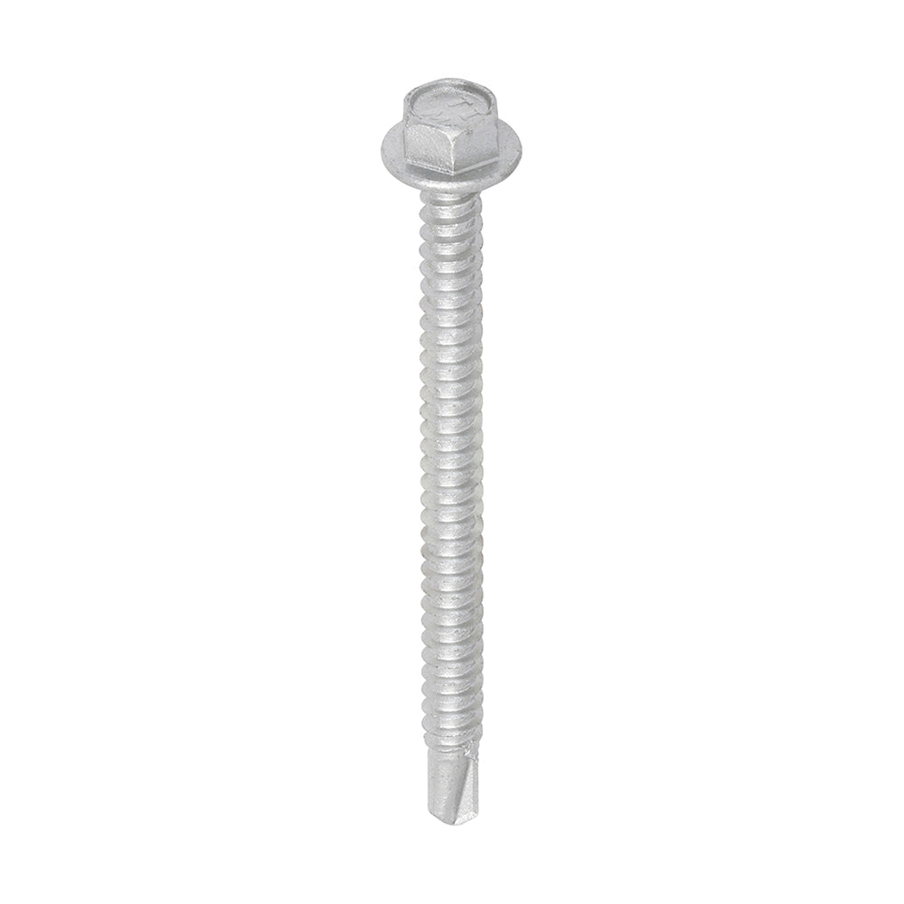 This is an image of Timco - Metal Construction Light Section Screws - Hex - Self-Drilling - Exterior - Silver Organic 5.5 x 70mm - (100 PCS Box) L70B