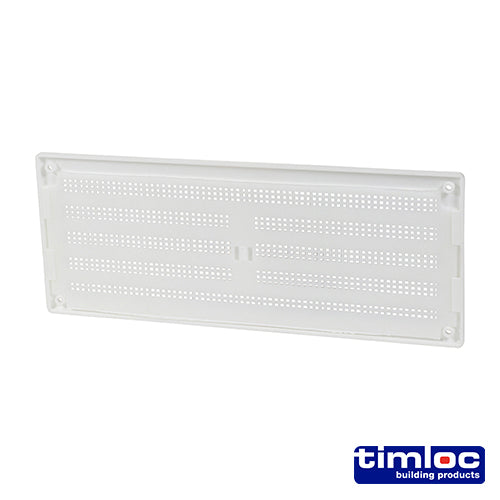 This is an image of Timco - Timloc Internal Plastic Louvre Grille Vent with Flyscreen - White - 1207WF 260 x 104mm (1 Each Bag) LOC1207WF