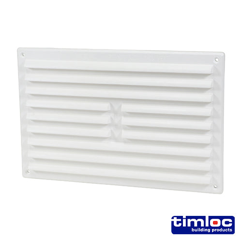 This is an image of Timco - Timloc Internal Plastic Louvre Grille Vent with Flyscreen - White - 1211WF 260 x 170mm (1 Each Bag) LOC1211WF
