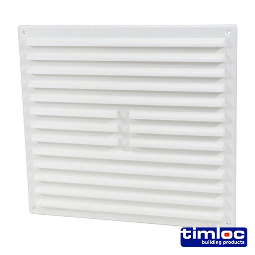 This is an image of Timco - Timloc Internal Plastic Louvre Grille Vent with Flyscreen - White - 1212WF 260 x 235mm (1 Each Bag) LOC1212WF