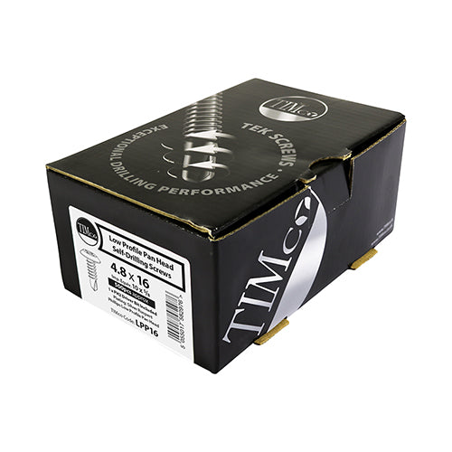 This is an image of Timco - Metal Construction Sheet & Framing Screws - PH - Low Profile Pan - Exterior - Silver Organic 4.8 x 16mm - (500 PCS Box) LPP16
