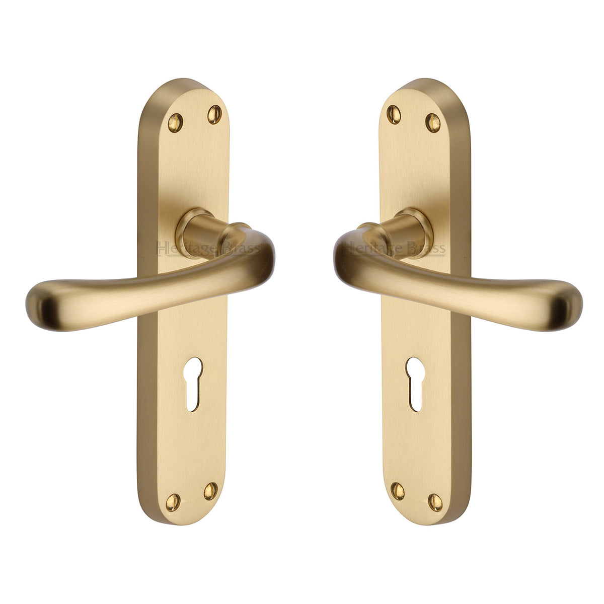 High quality image of the Heritage Brass Door Handle Lever Lock Luna Design Satin Brass Finish | Sku. lun5300-sb | Discounted prices available from Trade Door Handles