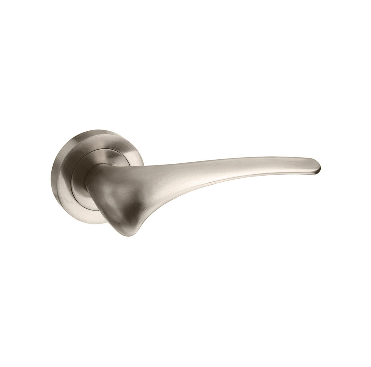 Quality image of Mediterranean Marseille Lever Door Handle on Round Rose - Satin Nickel | Sku. m70sn | available from Trade Door Handles.
