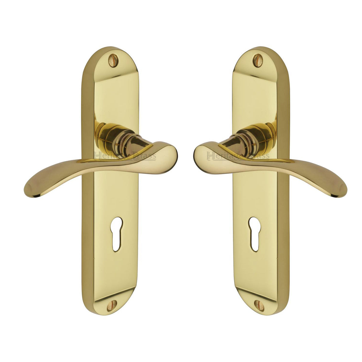 High quality image of the Heritage Brass Door Handle Lever Lock Maya Design Polished Brass Finish | Sku. may7600-pb | Discounted prices available from Trade Door Handles