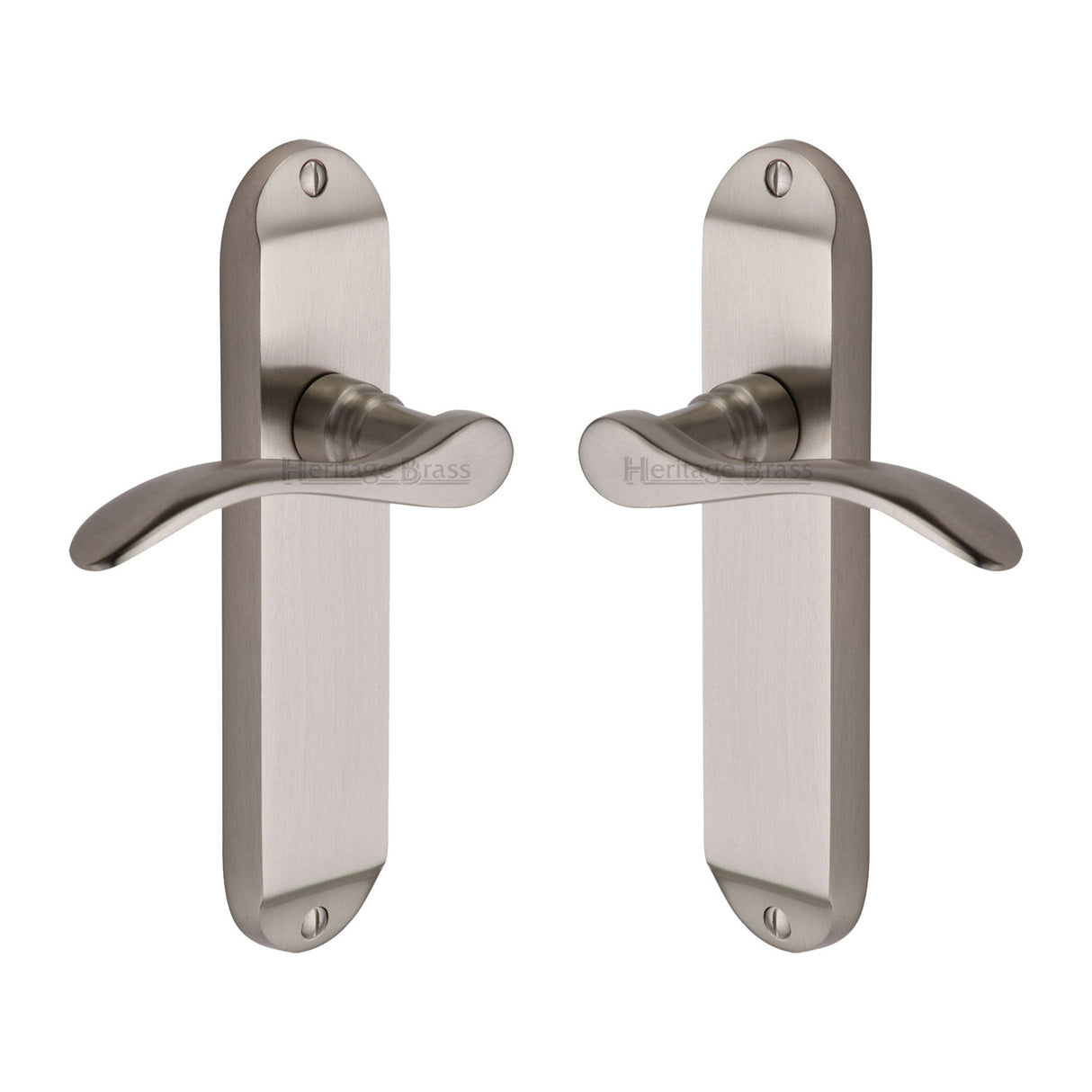 High quality image of the Heritage Brass Door Handle Lever Latch Maya Design Satin Nickel Finish | Sku. may7610-sn | Discounted prices available from Trade Door Handles